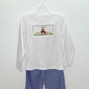 Size 2 Charming White Kids Long Sleeve Shirt with Embroidered Design